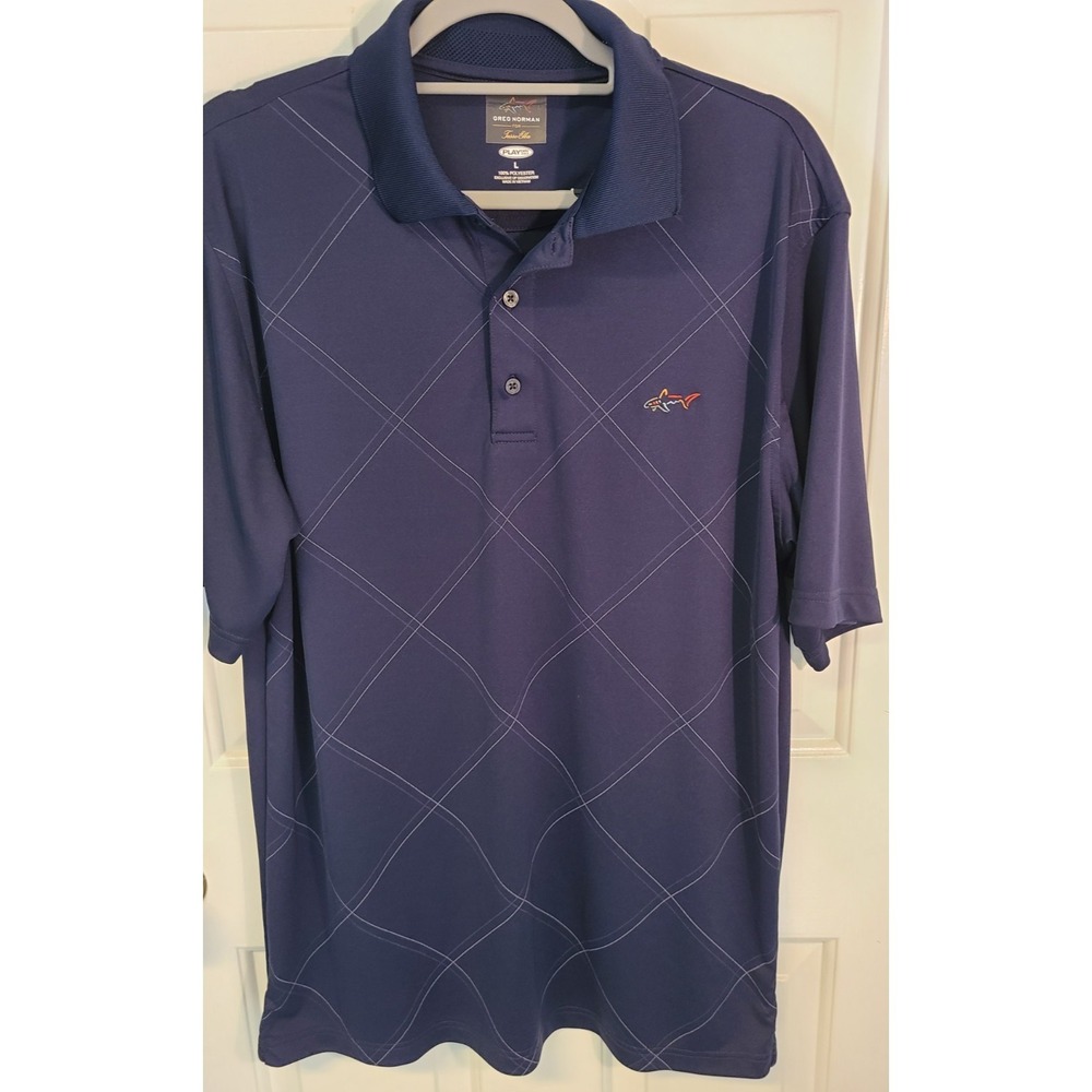 Greg Norman‎ For Tasso Elba Play Dry Golf Polo Shirt Blue Short Sleeve Size L
